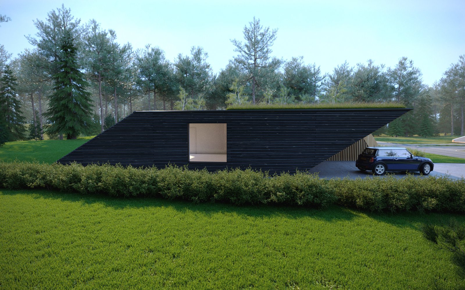 3d modeling of the modern black timber home