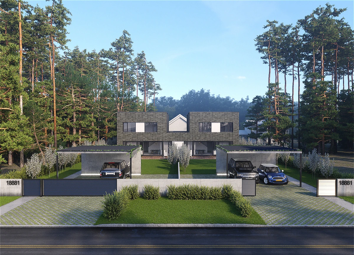 architectural renders of modern house surrounded by pine trees made with 3ds Max and Corona render - 01