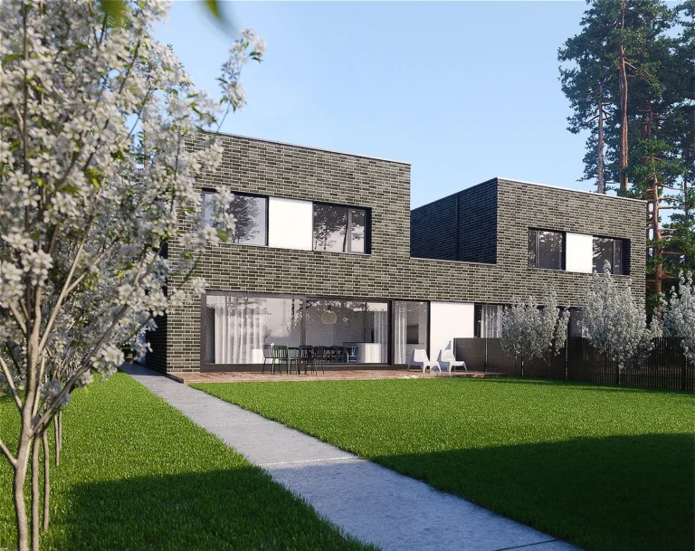 Modern semi-detached house architectural renders grey brick facade 3ds Max Corona render - 01